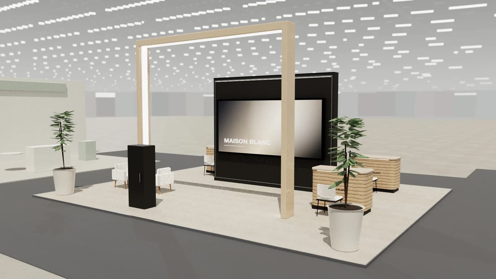 Destination gateway: 10 × 8 m island stand rendered in Studio