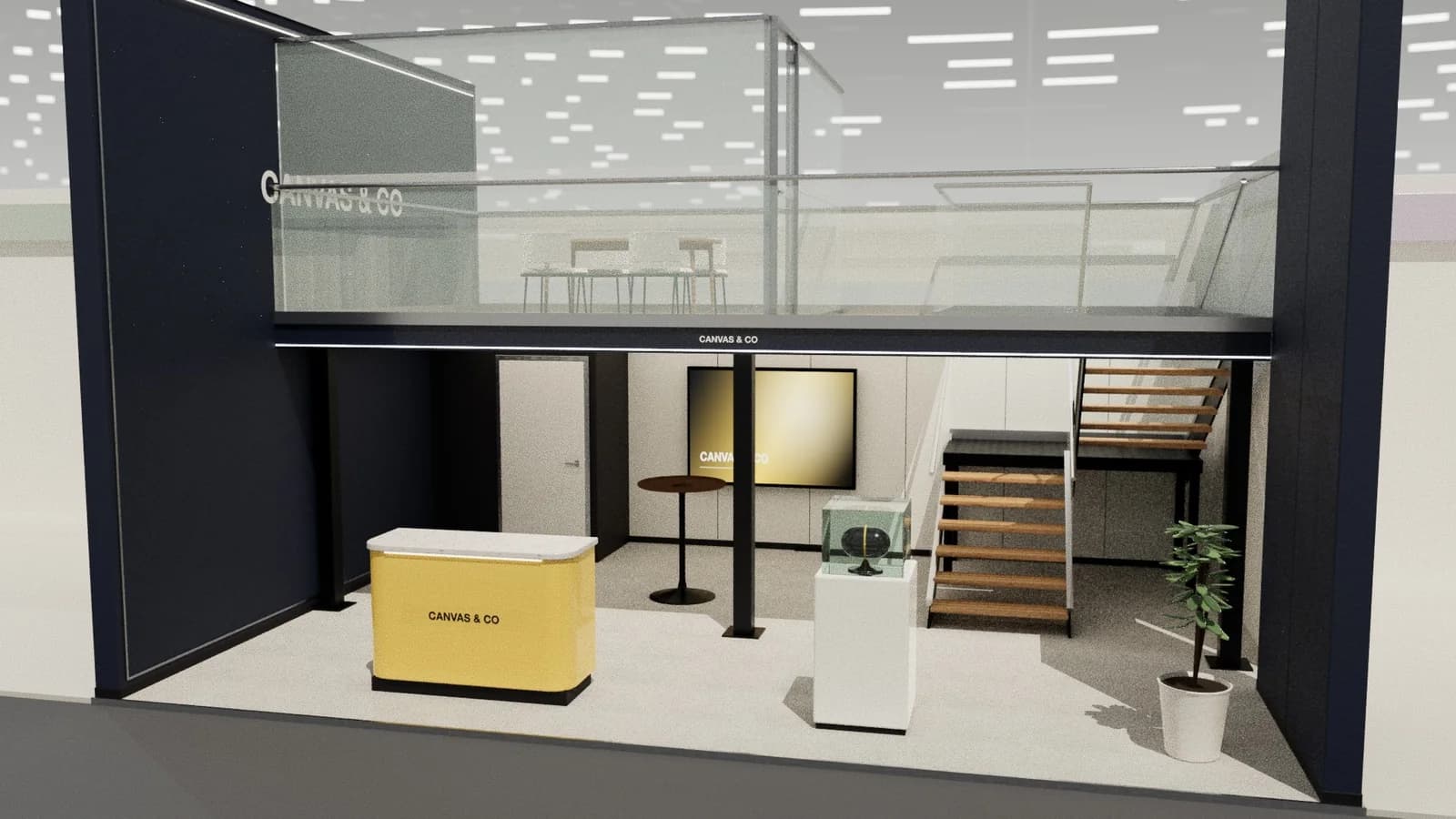 Double-deck row: 8 × 6 m double-deck row stand rendered in Studio