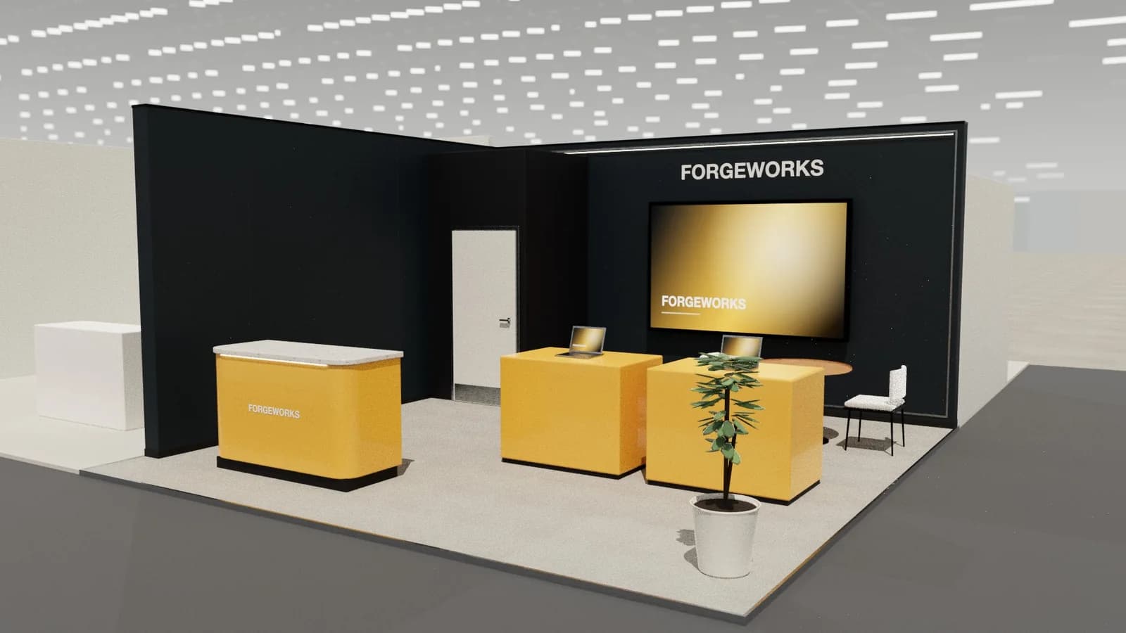 Corner demo stand: 6 × 6 m corner stand exhibition stand idea