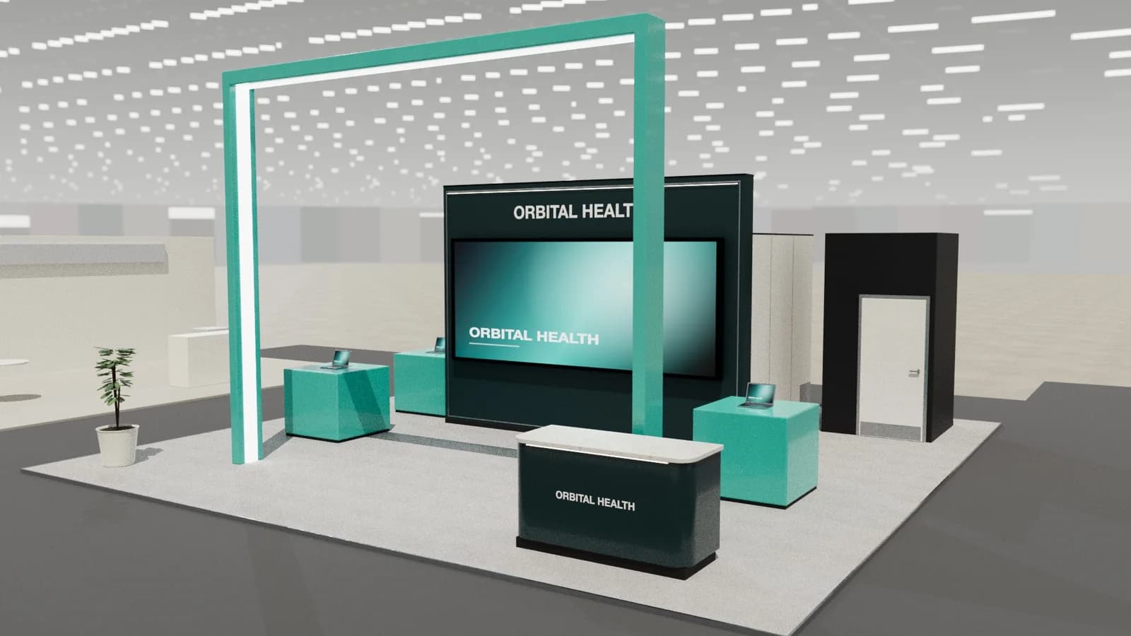 Tech portal: 10 × 10 m island stand exhibition stand idea